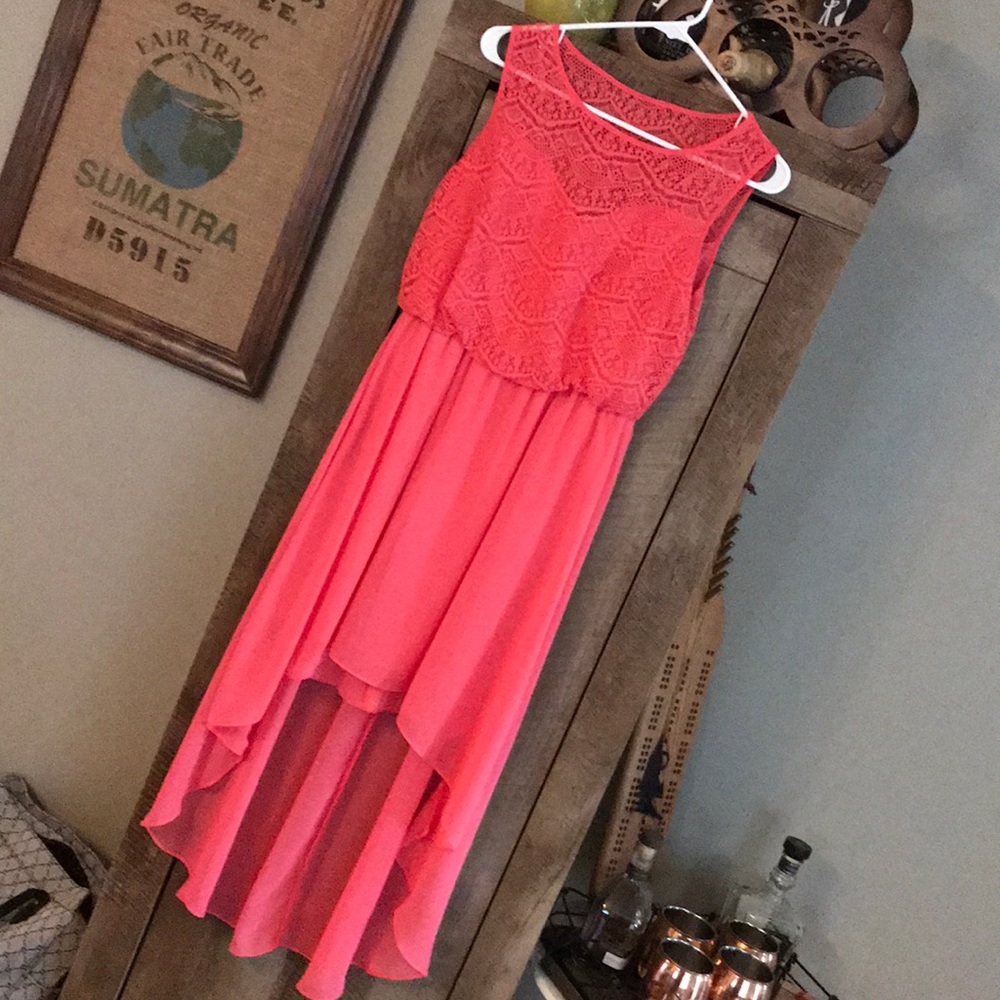 Coral High-Low Dress